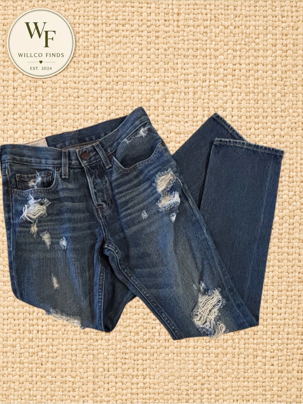 Hollister Distressed Straight Leg Jeans W28 L30 Dark Wash Ripped Denim
